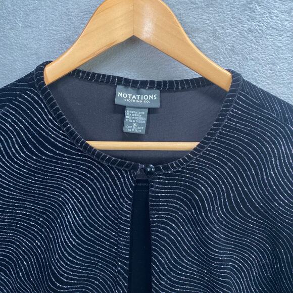 Notations Shirt Jacket XL Black Velvet Open Front‎ Stretch Party Formal Glam - Picture 5 of 15